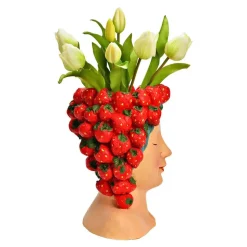 Bloempot/vaas vrouwenhoofd - aardbeienmeisje - 22 x 28 x 21 cm
