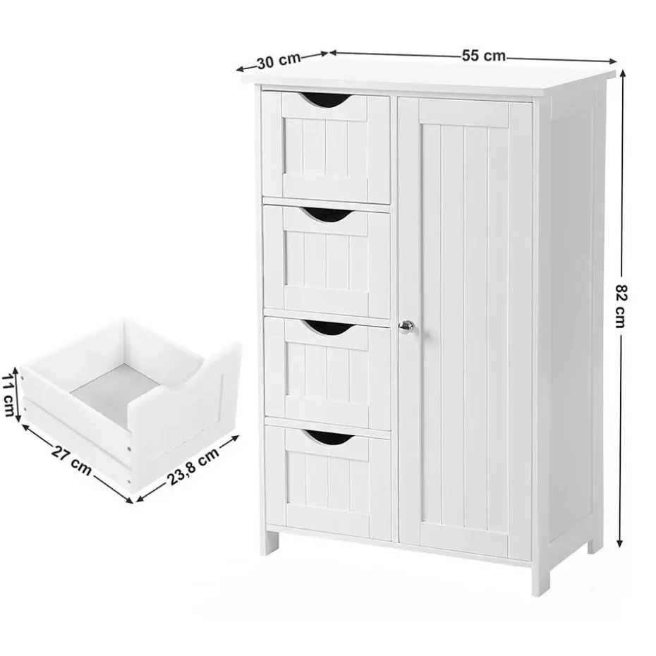 Bobbel Home - Badkamerkast - 4 laden - Houten - Wit