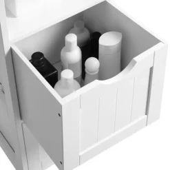 Bobbel Home - Hoge kast voor badkamer, opbergmeubel op poten, wit