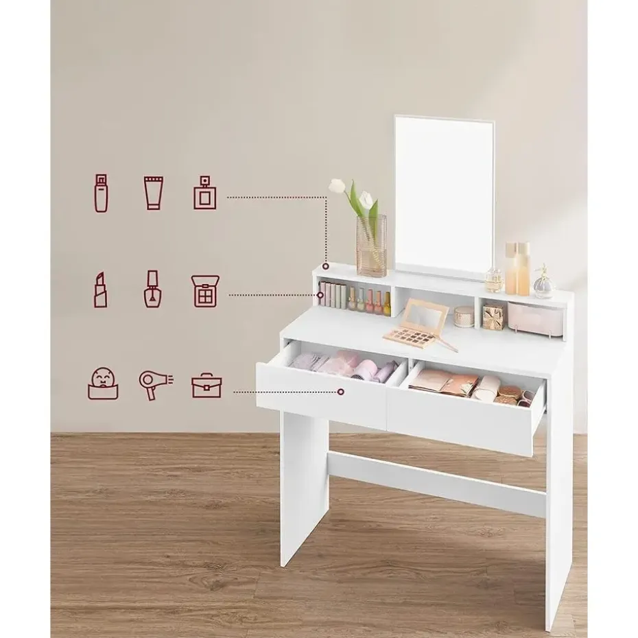 Bobbel Home - Kaptafel met rechthoekige spiegel - Wit