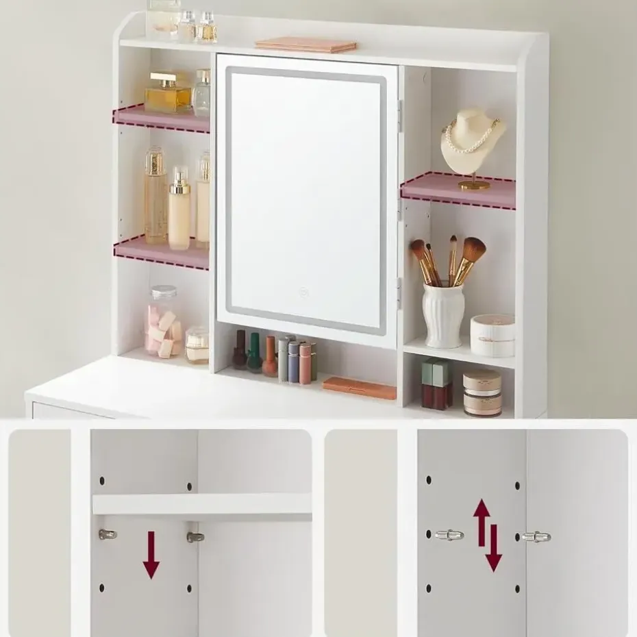 Bobbel Home - Moderne Witte Make-up tafel met Instelbare LED Verlichting