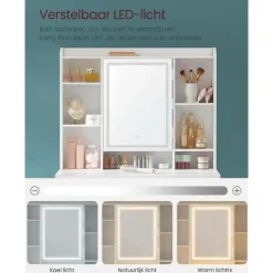 Bobbel Home - Moderne Witte Make-up tafel met Instelbare LED Verlichting