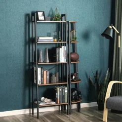 Bobbel Home - Vintage - Kast Met 5 Planken - Zwart/Bruin