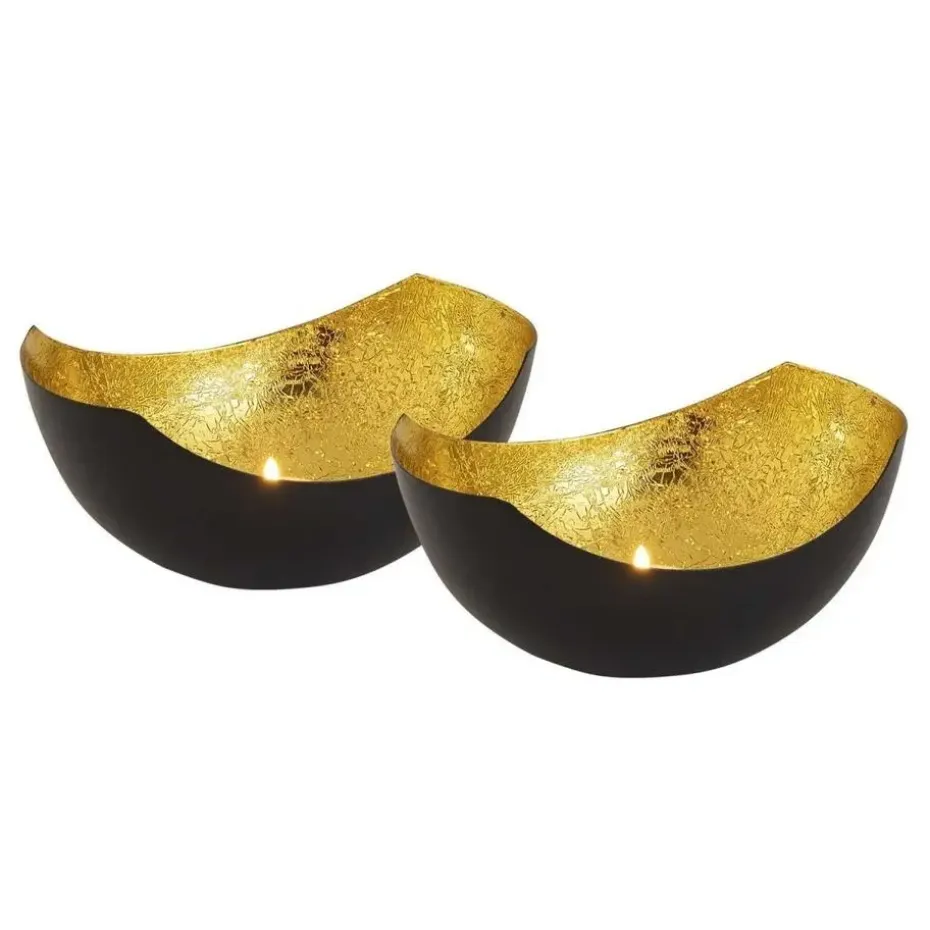 Bobbel Home - Waxinelichthouder set 2 stuks Kandelaar Love bowl vorm zwart mat