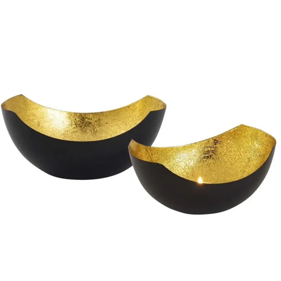 Bobbel Home - Waxinelichthouder set 2 stuks Kandelaar Love bowl vorm zwart mat