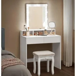 Bobbel Home - Witte Kaptafel - Rechthoekige spiegel - Gloeilampen