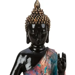 Boeddha beeld - binnen/buiten - kunststeen - zwart - 18 x 31 cm