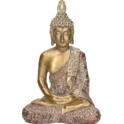 Boeddha beeld - goudkleurig - zittend - polystone - 20 cm