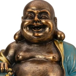 Boeddha beeld Happy Shaman - kunststeen - goud/jade - 22 x 23 cm