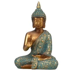 Boeddha beeld Shaman - binnen/buiten - goud/jade - 10 x 14 cm