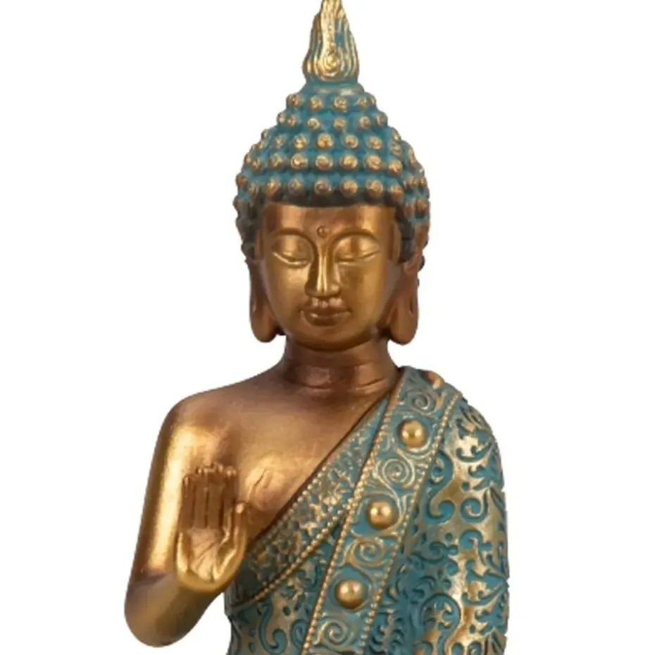 Boeddha beeld Shaman - binnen/buiten - goud/jade - 10 x 14 cm