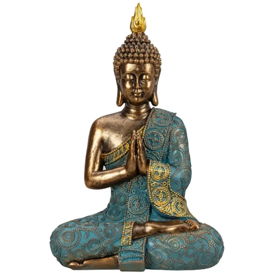 Boeddha beeld Shaman - binnen/buiten - goud/jade - 20 x 30 cm
