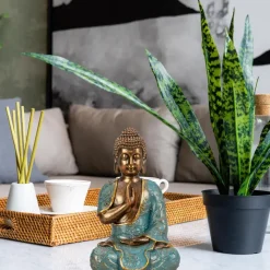 Boeddha beeld Shaman - binnen/buiten - goud/jade - 14 x 23 cm