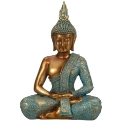 Boeddha beeld Shaman - kunststeen - goud/jade - 17 x 25 cm