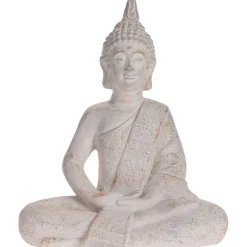 Boeddha beeld zittend - antiek creme design - 37 cm - magnesiumoxide