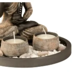 Boeddha beeldje - kaarshouders - schaal - goud/grijs - 18 x 21 cm