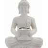 Boeddha beeldje - Solar lamp - wit - polystone tuindecoratie - 28 cm