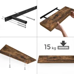 Boeken Plank van 120 cm lang, industrieel design, vintage bruin