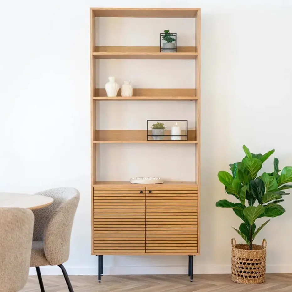 Boekenkast Naturel Eikenfineer - 80x30x200cm - Kyoto