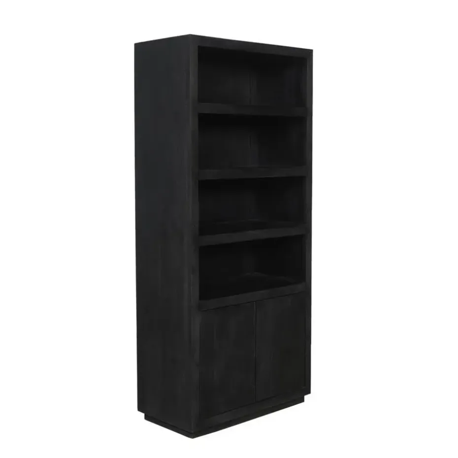 Boekenkast Zwart Hout - 90x45x200cm - Brussel