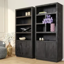 Boekenkast Zwart Hout - 90x45x200cm - Brussel