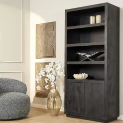 Boekenkast Zwart Hout - 90x45x200cm - Brussel