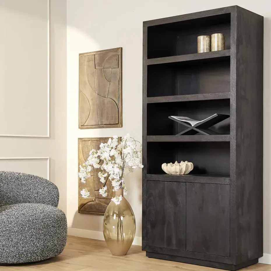 Boekenkast Zwart Hout - 90x45x200cm - Brussel