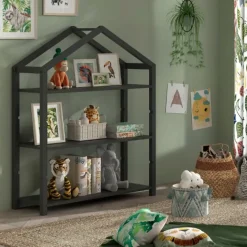 Boekenrek Dallas - 111x40x141cm - massief dennenhout - antraciet