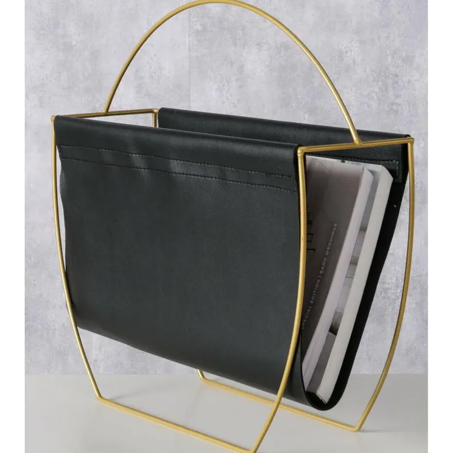 Boltze Lectuurbak tijdschriften/krant - zwart - metaal - 40 x 14 cm