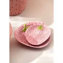 Bordje Aardbei - roze - aardewerk - 5,5x13,5x14 cm