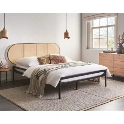 BOULIN - Tweepersoonsbed - Zwart - 140 x 200 cm - PE rotan