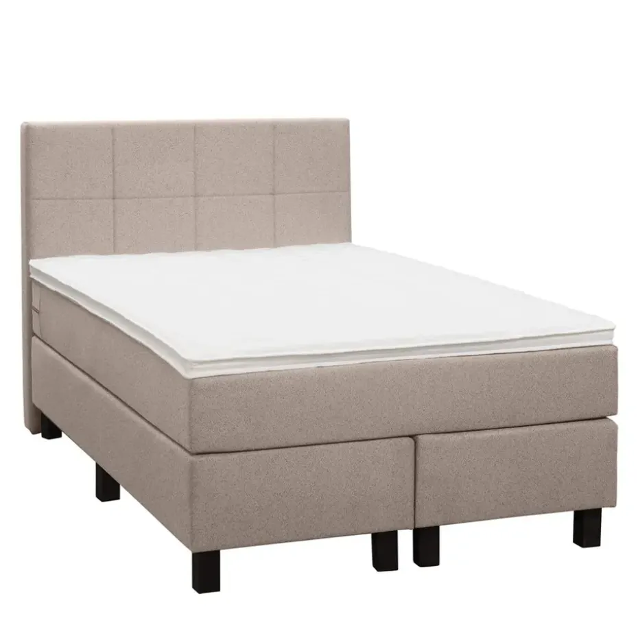 Boxspring Liv geblokt - beige - 120x200 cm - vierkante poot