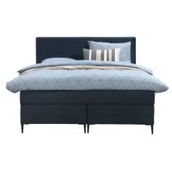 Boxspring Liv geblokt - blauw - 140x200 cm - slanke poot