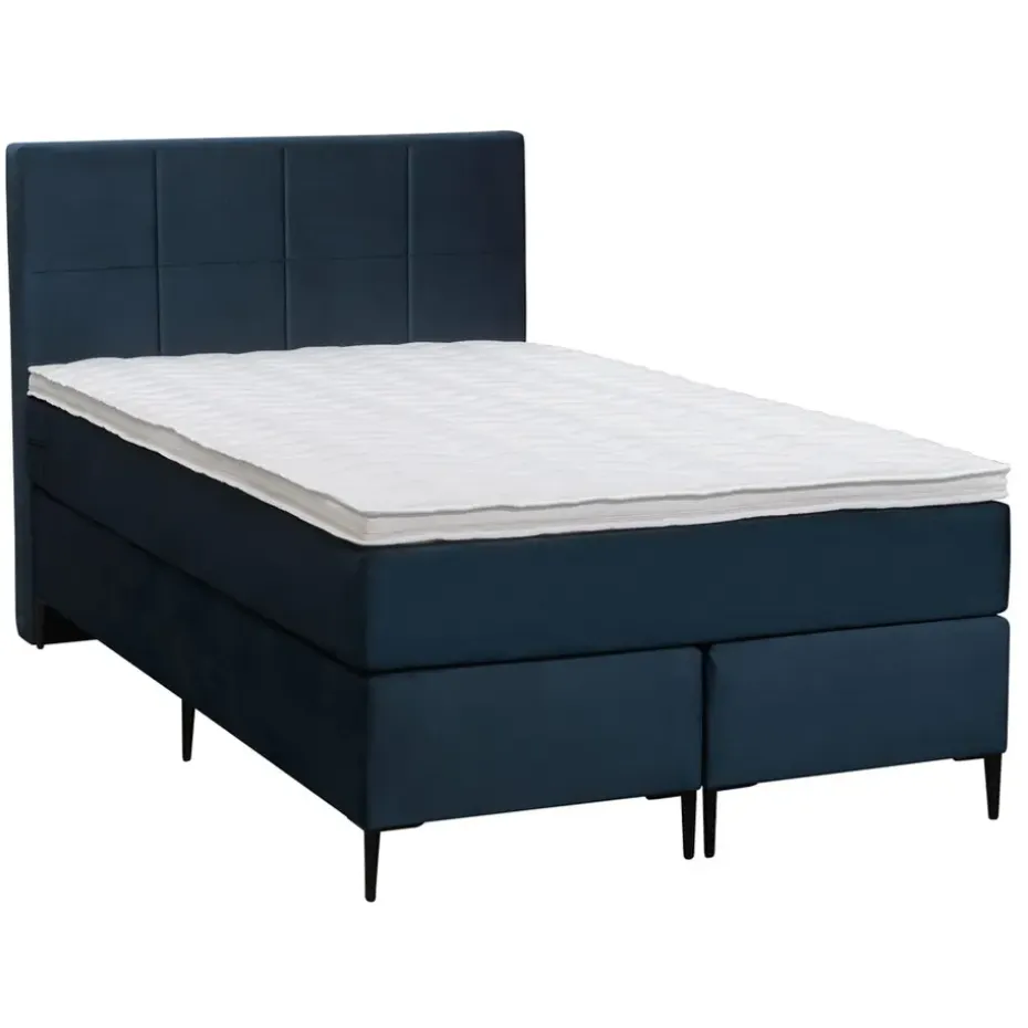 Boxspring Liv geblokt - blauw - 120x200 cm - slanke poot