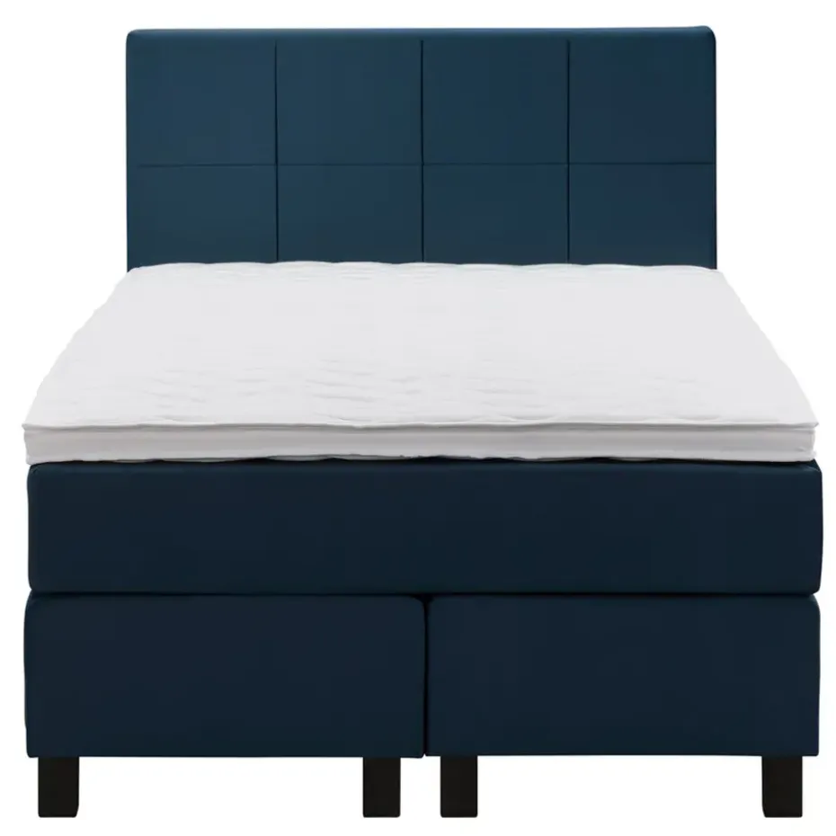Boxspring Liv geblokt - blauw - 120x200 cm - vierkante poot
