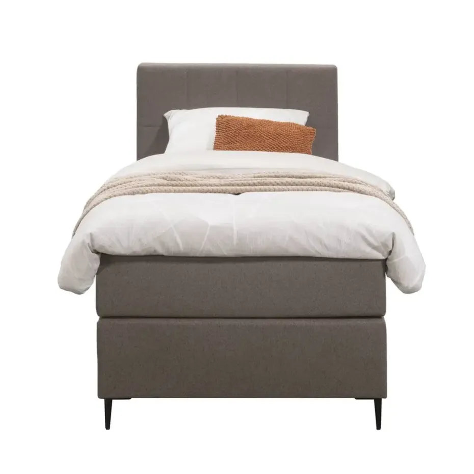 Boxspring Liv geblokt - donkerbruin - 90x200 cm - slanke poot