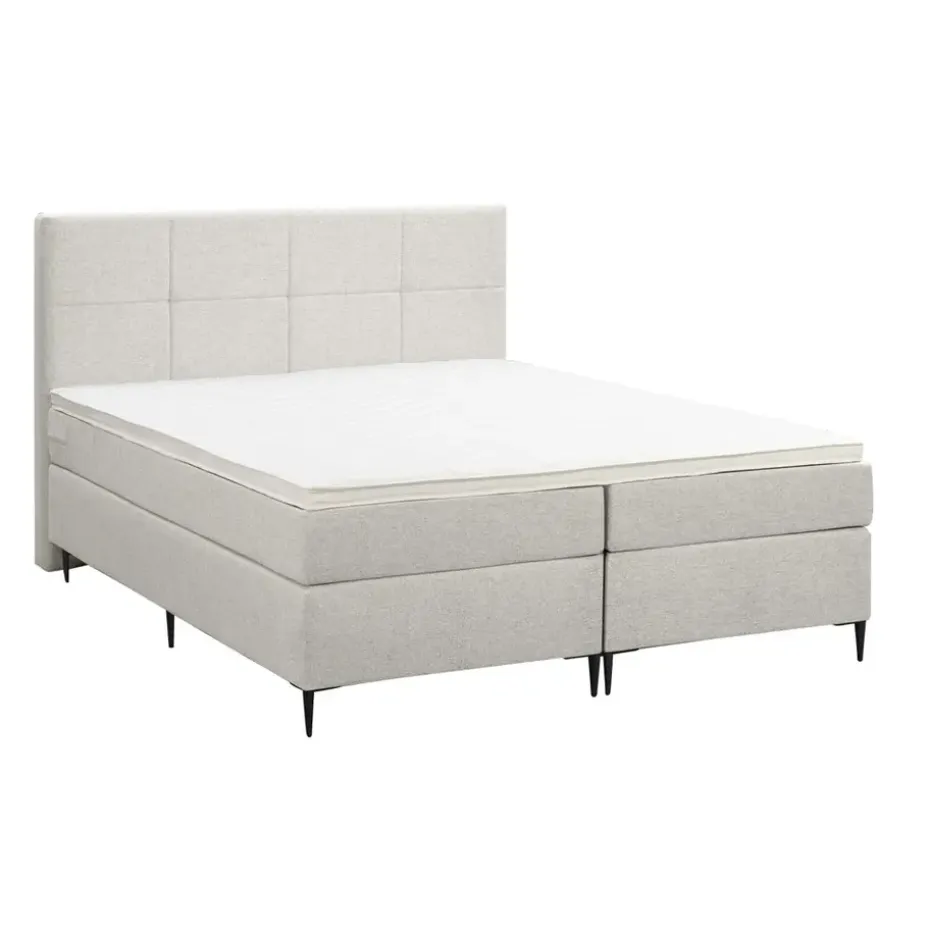Boxspring Liv geblokt - ecru - 160x200 cm - slanke poot