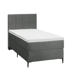 Boxspring Liv geblokt - grijs - 90x200 cm - slanke poot