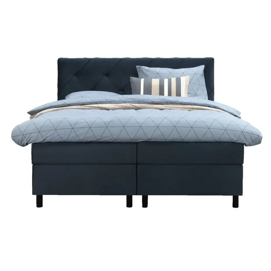 Boxspring Liv geruit - blauw - 160x200 cm - ronde poot