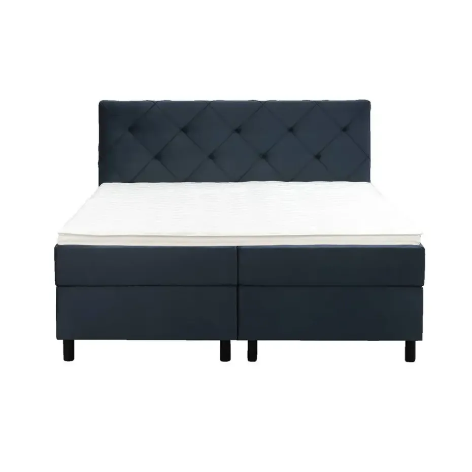 Boxspring Liv geruit - blauw - 160x200 cm - ronde poot