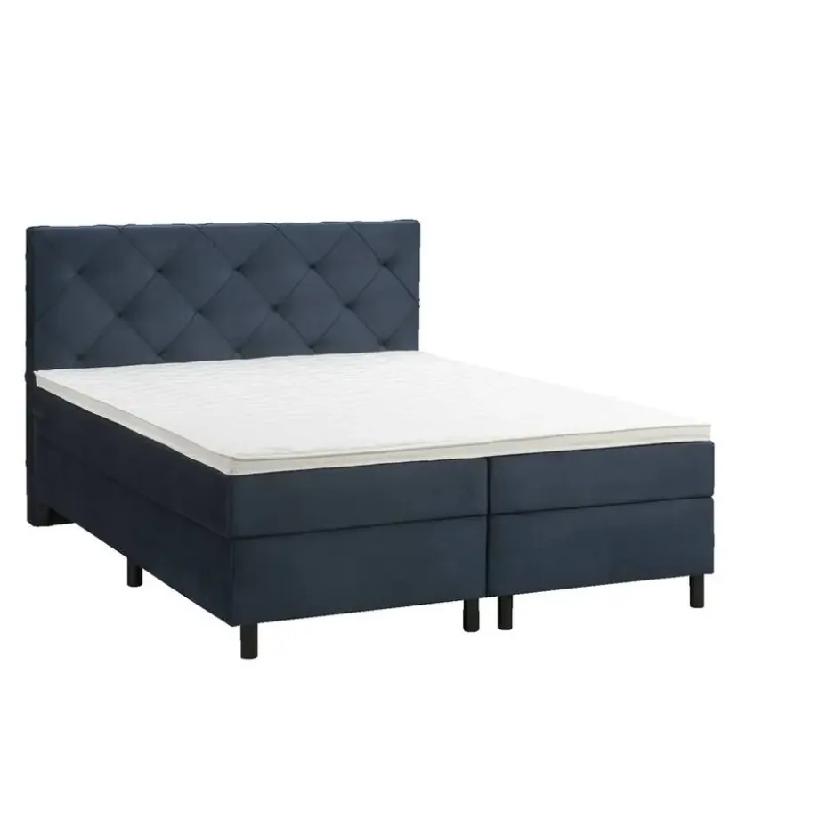 Boxspring Liv geruit - blauw - 180x200 cm - ronde poot