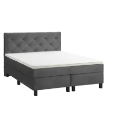 Boxspring Liv geruit - grijs - 140x200 cm - vierkante poot