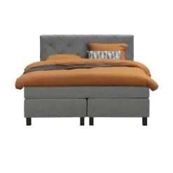 Boxspring Liv geruit - lichtgrijs - 140x200 cm - vierkante poot