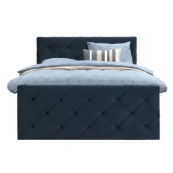 Boxspring met opbergruimte en voetbord Liv geruit - blauw - 180x200cm