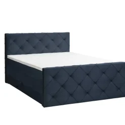 Boxspring met opbergruimte en voetbord Liv geruit - blauw - 180x200cm