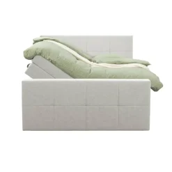 Boxspring met opbergruimte en voetbord Liv geblokt - ecru - 140x200cm