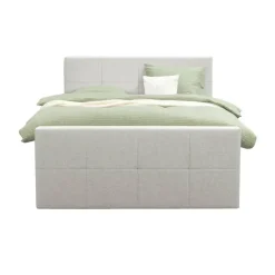 Boxspring met opbergruimte en voetbord Liv geblokt - ecru - 140x200cm
