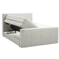 Boxspring met opbergruimte en voetbord Liv geblokt - ecru - 140x200cm