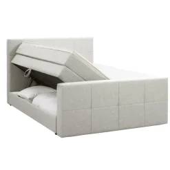 Boxspring met opbergruimte en voetbord Liv geblokt - ecru - 140x200cm