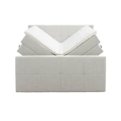 Boxspring met opbergruimte en voetbord Liv geblokt - ecru - 160x200cm